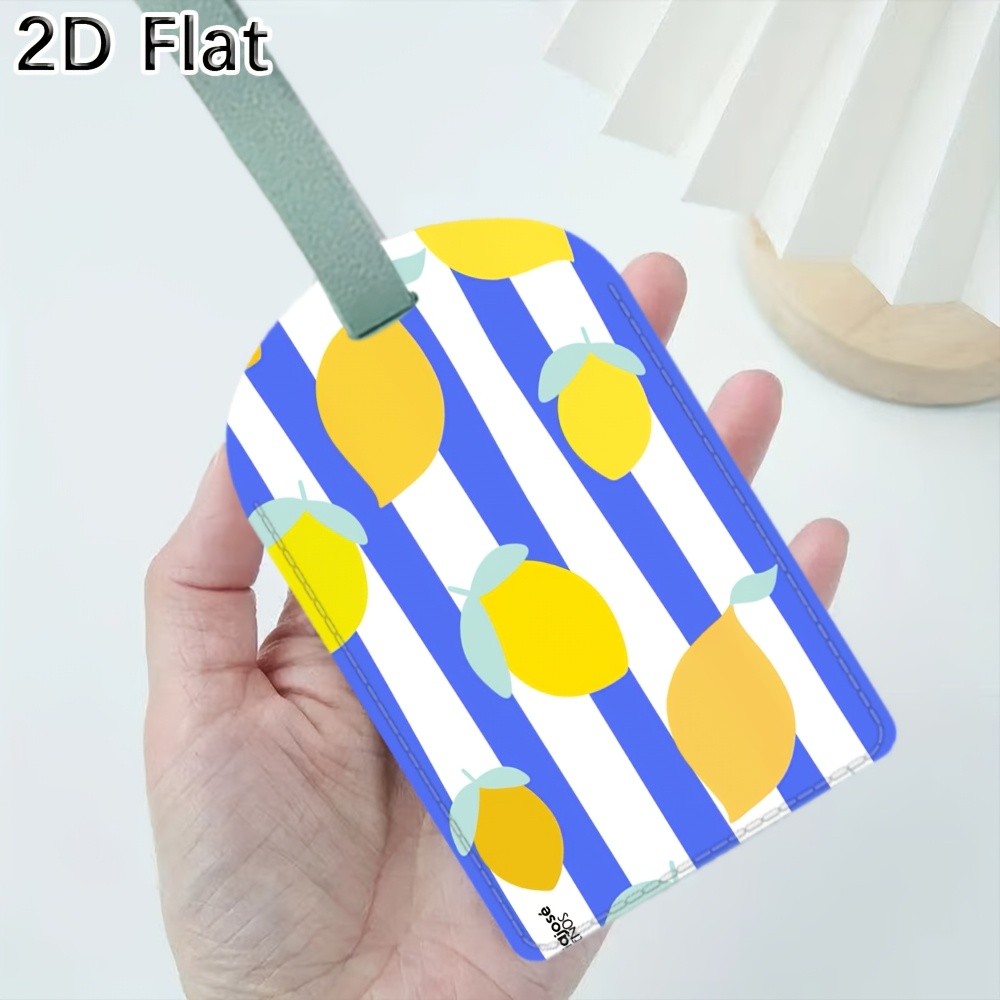 Luggage Tag Leather - Luggage Tag with Lemon Striped Pattern