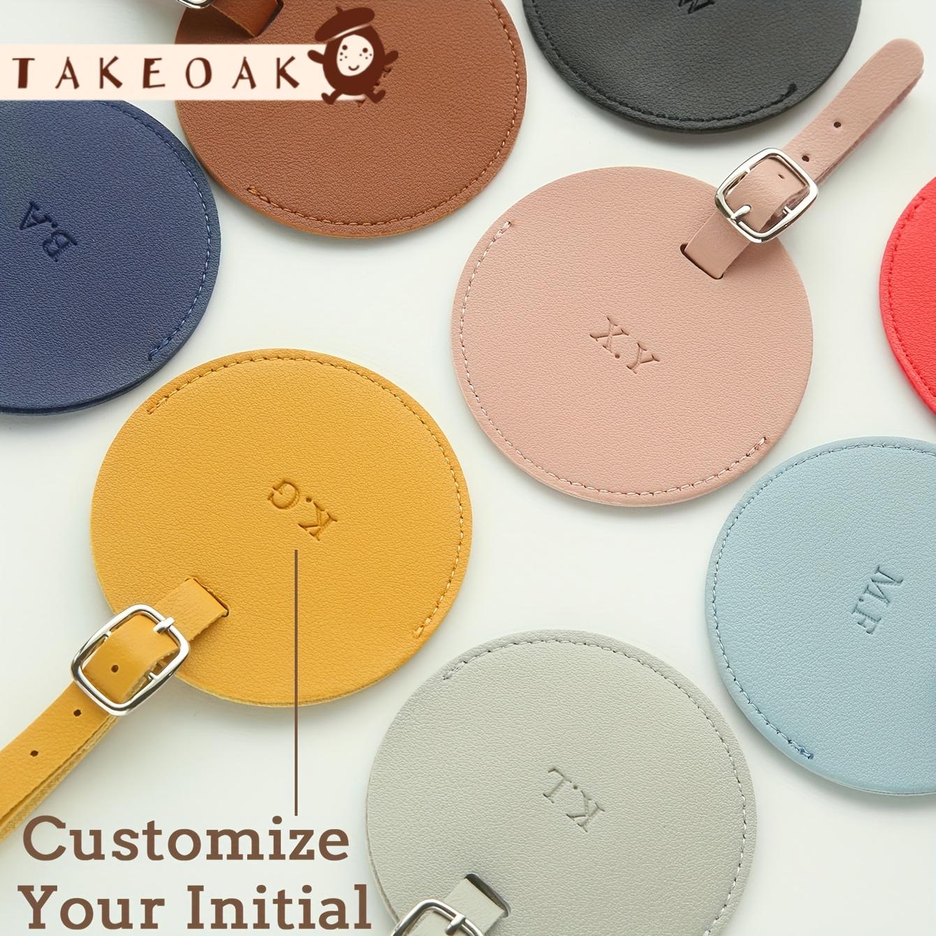 Luggage Tag Leather - Personalized Custom Dual Initial Round Leather