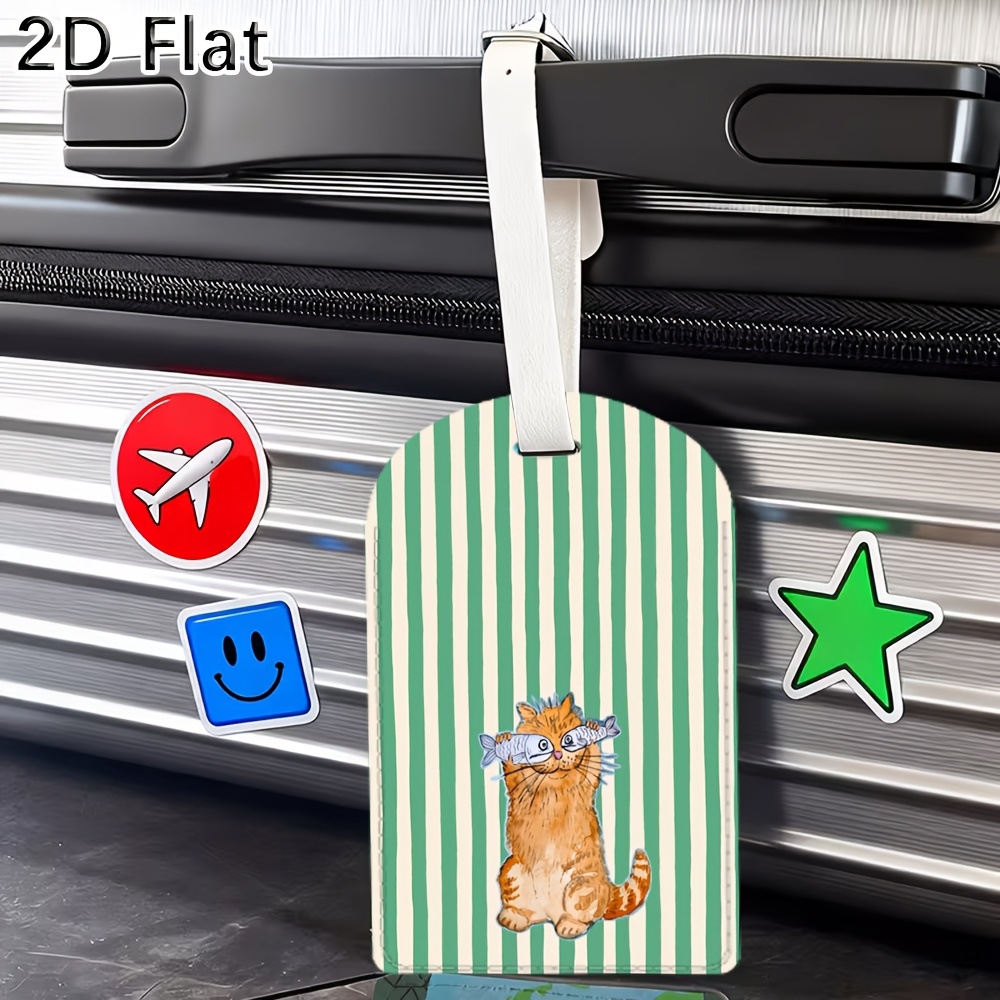 Cute Cat and Green Stripes Lug - огляд і ціна Luggage Tag Leather