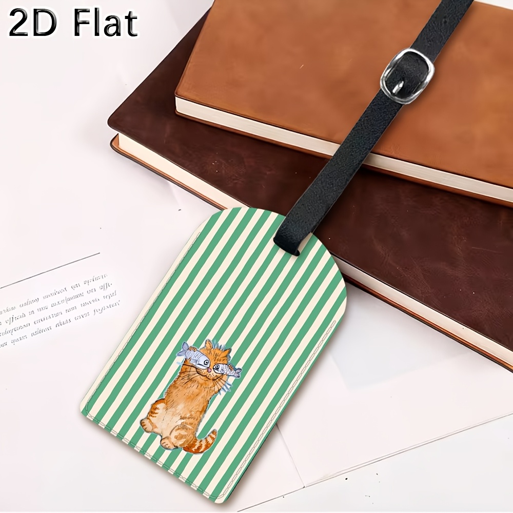 Cute Cat and Green Stripes Lug - огляд і ціна Luggage Tag Leather