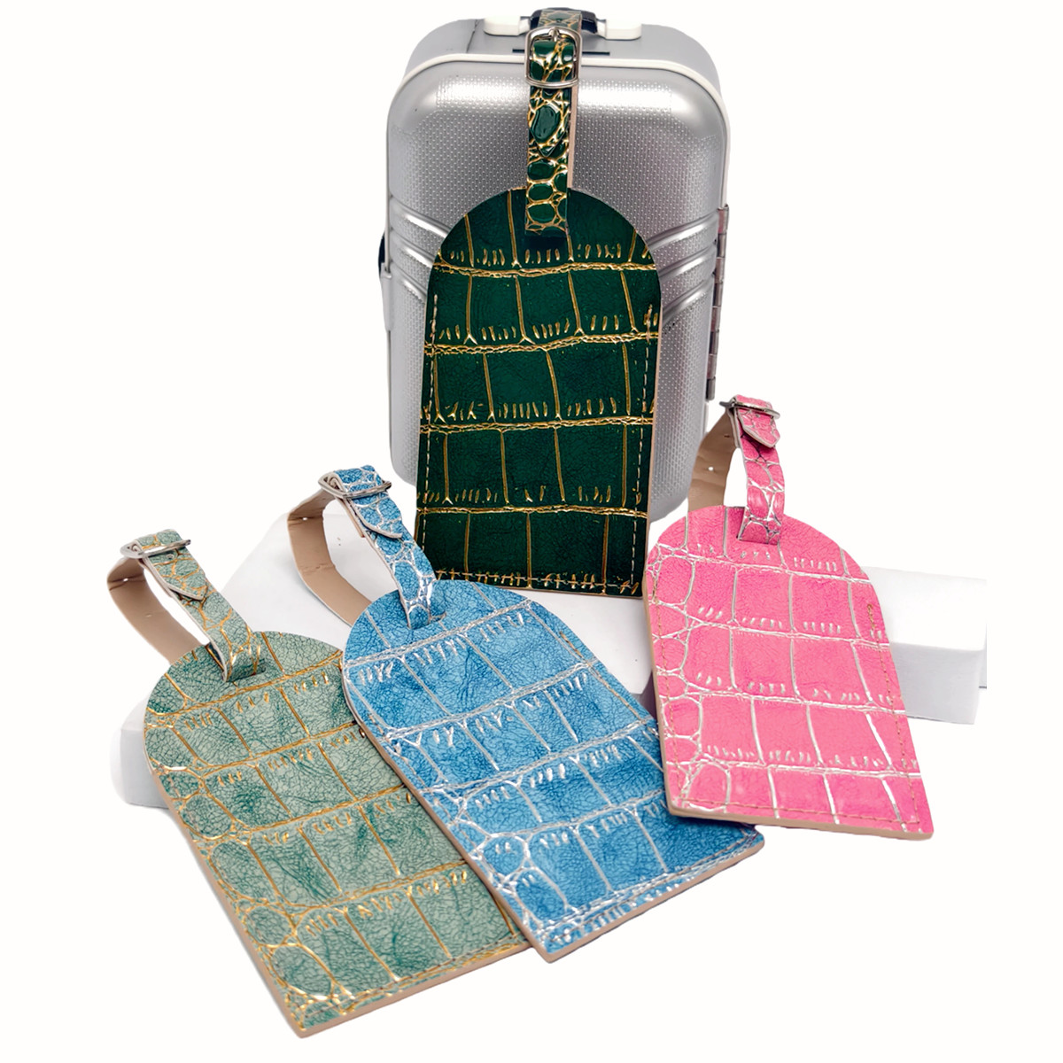 Crocodile Embossed Gold/Silver - огляд і ціна Luggage Tag Leather